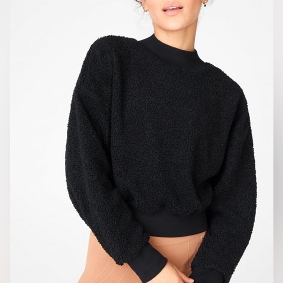 Fabletics Women’s size Large Malia Black Polar Fleece Teddy Bear Pullover - Picture 1 of 14